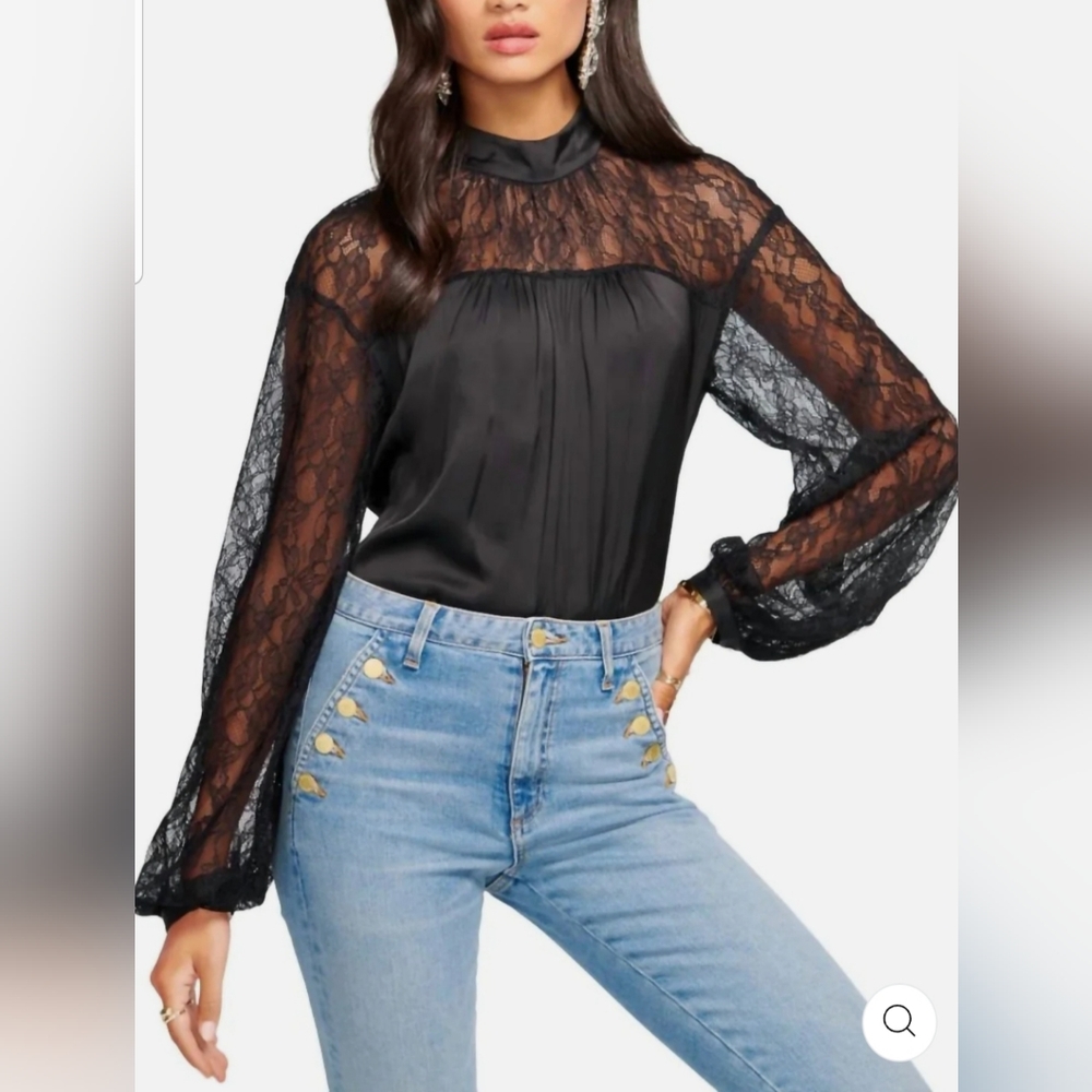 Sorinda Lace Mock Neck Top In Black size S